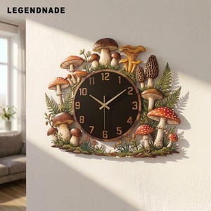 Mushroom Metal Wall Clock, Woodland Decor, Cottagecore Fungi Art