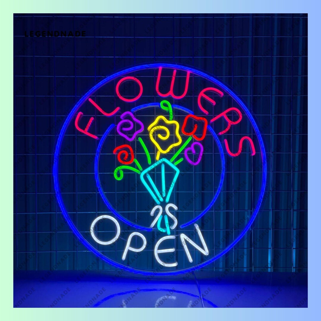Flower Open Neon Sign, Flower Open Led Sign, Flower Shop Led Light ...