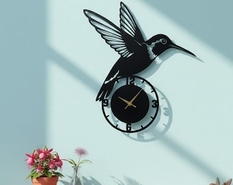 Handmade Hummingbird Wall Clock, Metal Bird Wall Art, Nature Wall Decor Clock, Minimalist Home Decor, Gift for Bird Lovers