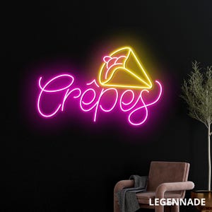 Crêpes Neon Sign, LED Dessert Shop Wall Light, Pink Yellow Crepe Sign for Café, Bakery or Food Stall, Sweet Shop Decor