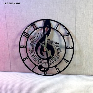 Horloge murale note de musique en métal, horloge murale note de musique personnalisée unique pour la décoration intérieure et l'art mural, horloges guitare, cadeaux idéaux pour les amateurs de musique