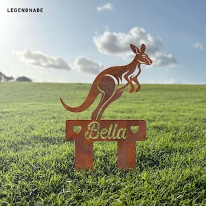 Personalized Kangaroo Rusty Metal Stake, Custom Rustic Kangaroo Metal Stake with Name, Outdoor Yard Decor, Kangaroo Garden Decor