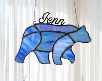 Bear Stained Glass Suncatcher, Personalized Handmade Animal Window Hanging, Home Decor, Christmas Gift