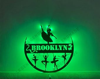 Custom Ballerina Metal Wall Art, Personalized Ballet Dancer Girl Name LED Metal Sign, Dance Studio Room Decor, Dancing Wall Hanger
