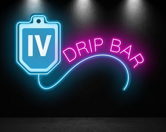 IV Drip Bar Acrylic Printed Neon Sign, LED Wall Light for Vitamin Lounge Decor, Hydration Room Neon Wall Art, Clinic Wall Decor, Doctor Gift