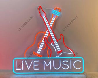 Live Music Neon Sign, Guitar Led Sign, Guitar Music Led Light, Musical Instrument Neon Light, Music Show Studio Wall Art, Home Wall Decor