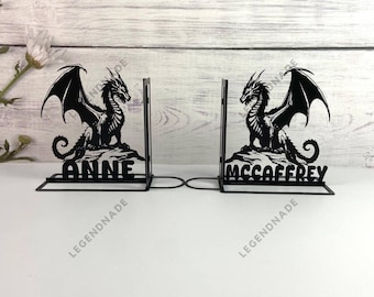 Personalized Dragon Metal Bookend, Dragon Metal Bookends, Dragon Bookshelf Decor, Book Lover Gift, Table Sign, Metal Desk Decor, Home Decor