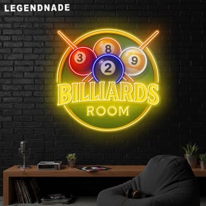 Billiards Neon Sign For Game Room Decor, Pool Hall Neon Light, Custom Neon Sign, Gift For Billiards Lover, Man Cave Decor