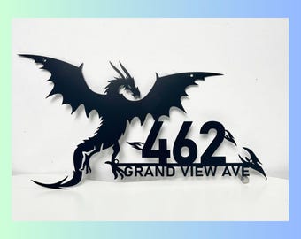 Personalized Dragon Home Number Metal Sign, Dragon House Number Wall Sign, Dragon Address Outdoor Decor, Dragon Home Address Metal Decor