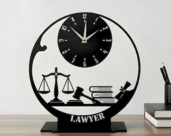 Lawyer Metal Table Clock: Attorney Desk Clock, Law Office Decor, Gift for Lawyer