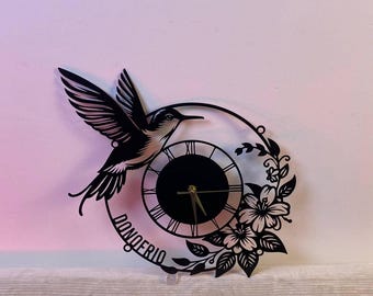 Custom Hummingbird Metal Wall Clock Unique, Custom Hummingbird Wall Clock with Name, Text Oversize Wall Clock, Metal Wall Clock