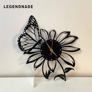 Butterfly and Flower Art Metal Wall Clock, Floral Decorative Clock for Living Room, Bedroom, Garden Decor, Rustic Nature-Inspired Decor