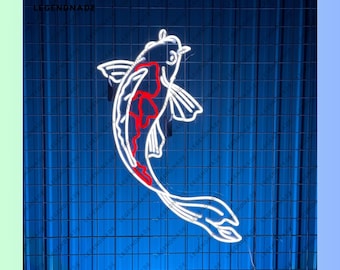 鯉のネオンサイン。日本の魚のLEDライト。鯉のネオン。幸運の魚の