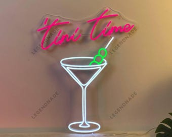 Tini Time Neon Sign, Martini Led Sign, Martini Cocktails Led Light, Martini Neon Ligh For Bar Pub Wall Art Light, Martini Home Wall Decor