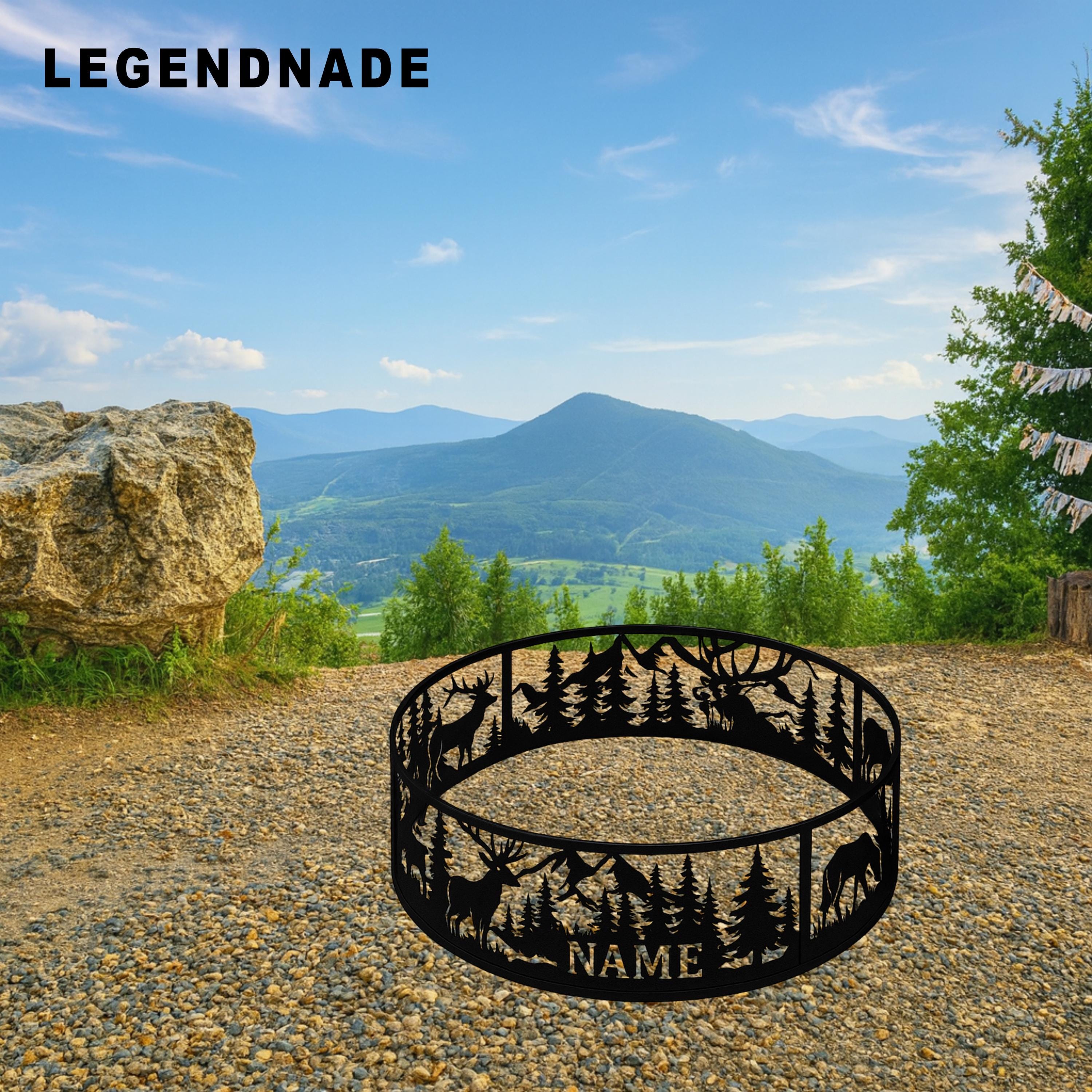 Deer Fire Pit Ring, Custom Metal Fire Ring With Name, Rustic Outdoor ...