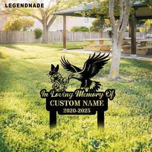 Personalized Eagle Memorial Garden Stake, Custom Metal Yard Sign, Remembrance Gift, Outdoor Garden Marker, Eagle Memorial Plaque