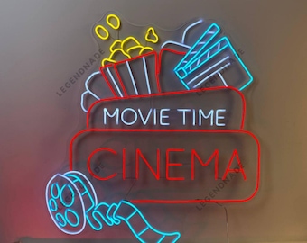 Neonreclame bioscoop, filmtijd popcorn led-bord, bioscoopzaal ledlicht, bioscoopneonlicht, bioscoopmuurkunst, bioscoopdecor