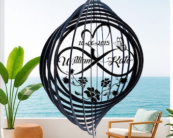 Molino de viento de metal personalizado para aniversario, con símbolo de infinito y nombre, decoración de jardín, regalo para mamá y papá.