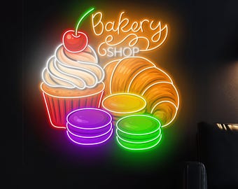 Bakkerijwinkel acryl gedrukt neonbord, aangepaste led-wandlamp voor decoratie bakkerij, taartmuurkunst, bakkerijneonkunst, zakelijk welkomstbord