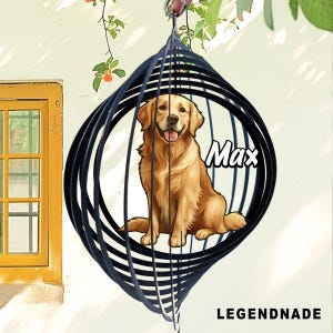 Molinillo de viento personalizado de Golden Retriever, con nombre, adorno de metal colgante, regalo conmemorativo para mascotas, regalo para amantes de los perros