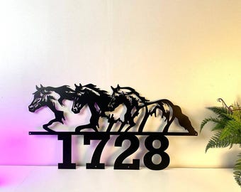 Horses Metal House Number: Farmhouse Outdoor Address Sign, Ranch Gift Idea