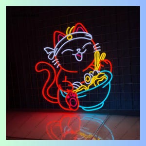 Cat Ramen Neon Sign, Ramen Food Led Sign, Ramen Food Store Led Light, Fortune Cat Ramen Neon Light, Japanese Noodles Food Wall Art Decor