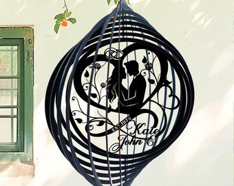 Personalized 50th Wedding Anniversary Metal Wind Spinner, Custom Infinity Romantic Couple Wind Spinner, Hanging Spinner, Gift for Mom Dad