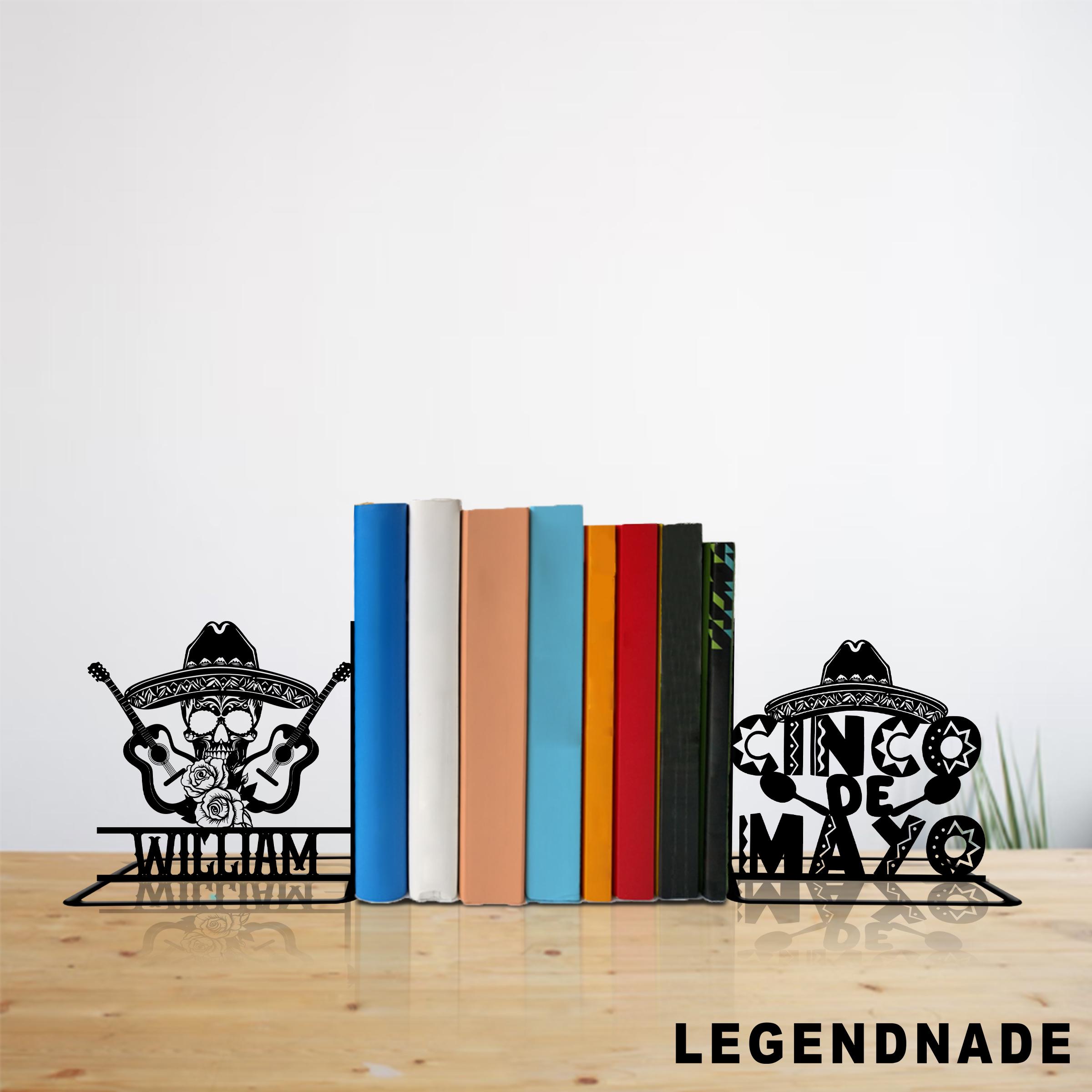Custom Cinco De Mayo Bookends, Mexican Book Ends, Metal Book Stand, Folk Art Book End, Bookshelf Decor Gift for Book Lovers, Office Decor
