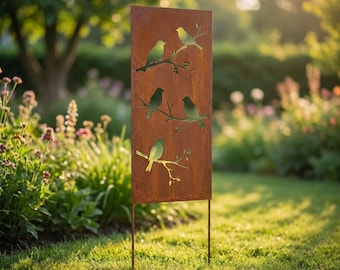 Personalized Birds on Branch Metal Panel For Outdoor Decor, Rustic Garden Privacy Screen with Bird, Bird Privacy Panel for Fence and Yard