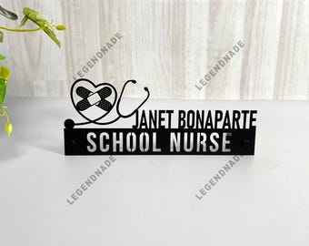 Custom School Nurse Desk Name Plate, Personalized Nurse Metal Nameplate for Desk, Office Decor for Nurses, Nurse Name Plate
