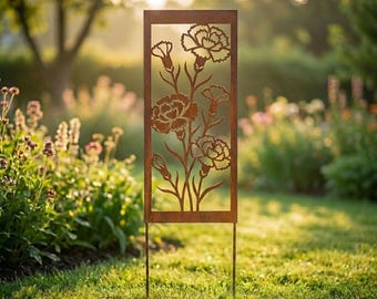 Custom Carnation Metal Garden Panel for Outdoor Decor, Carnation Garden Privacy Screen, Gift for Carnation Lover, Decor for Yard or Fence