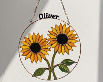 Decorazione per finestra in vetro colorato ACRILICO realizzata a mano - Design vivace a raggi di sole, decorazione per finestra con alba sulla spiaggia, acchiappasole naturale - Italia