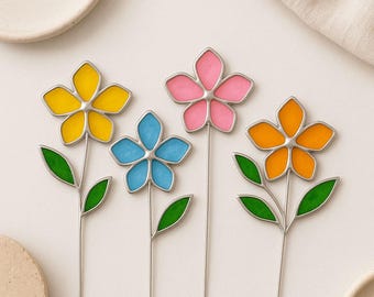 Handmade Stained Glass Wildflower Bouquet, Colorful Eternal Suncatcher, Bright Table Vase Decor, Flower Window Decor, Unique Gift Idea
