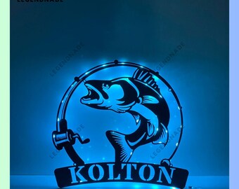 Personalized Walleye Fish Metal Sign, Walleye Fish Metal Light, Fishing Led Light, Fishing Club Wall Art Light, Walleye Fish Home Wall Decor