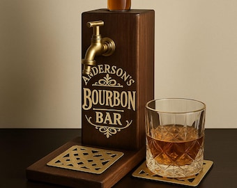 Dispensador de whisky de madera personalizado, dispensador de bourbon grabado, decoración de bar para hombres, dispensador de licor rústico, regalo para él, regalo de Navidad