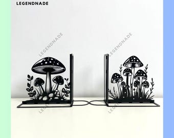 Sujetalibros de hongo personalizado Sujetalibros de metal con forma de hongo, decoración de estantería, regalo para amantes de los libros, sujetalibros, decoración de escritorio, decoración del hogar