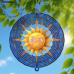 Sun Wind Spinner with Name – Personalized Solar Garden Decor, Kinetic Yard Art, Custom Outdoor Hanging Ornament