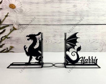 Personalized Dragon Metal Bookend, Dragon Metal Bookends, Dragon Bookshelf Decor, Book Lover Gift, Table Sign, Metal Desk Decor, Home Decor