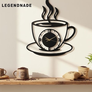 Handgjord väggklocka för kaffe, metallväggkonst för kaffekopp, kökscafédekorationsklocka, modern heminredning, present till kaffeälskare