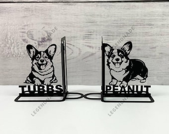 Personalized Welsh Corgi Dog Metal Bookend, Corgi Dog Bookends, Bookshelf Decor, Book Lover Gift, Table Sign, Metal Desk Decor, Home Decor