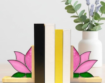 Lotus Flower Stained Glass Bookend: Lotus Book Holder, Floral Bookshelf