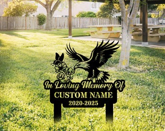 Personalized Eagle Memorial Garden Stake, Custom Metal Yard Sign, Remembrance Gift, Outdoor Garden Marker, Eagle Memorial Plaque