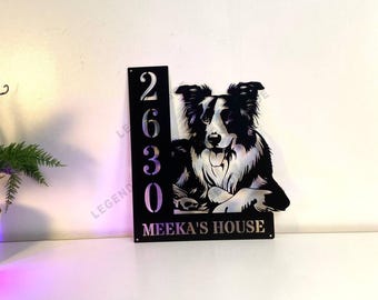 Custom Border Collie Dog Metal House Number Sign, Personalized Collie Dog Address Number Plaque, Dog Decor Front Door Sign, Gate Decor