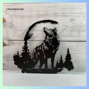 Cartello in metallo personalizzato con lupo nella foresta, luce in metallo con luna di lupo, luce a LED nella foresta di lupi, arte murale in metallo con testa di lupo, decorazione da parete per la casa con lupo