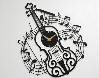 Violin Metal Wall Clock: Musical Notes Art, Musician Metal Decor