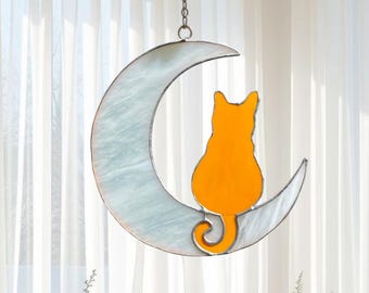 Cat Stained Glass Suncatcher, Unique Gift for Cat Lovers, Unique Home Decor, Christmas Gift Ideas