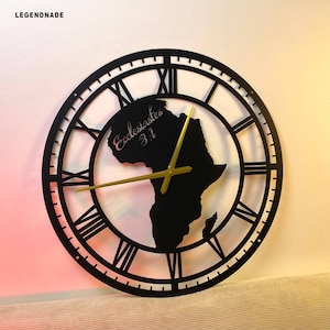 Horloge murale personnalisée en métal avec carte de l'Afrique, horloge murale unique pour la décoration intérieure et les arts muraux, horloges personnalisées avec carte de l'Afrique pour la décoration murale