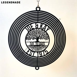 Personalized 50th Anniversary Tree Wind Spinner, Custom Metal Hanging Yard Spinner with Name, Outdoor Garden Decor, Kinetic Art Gift