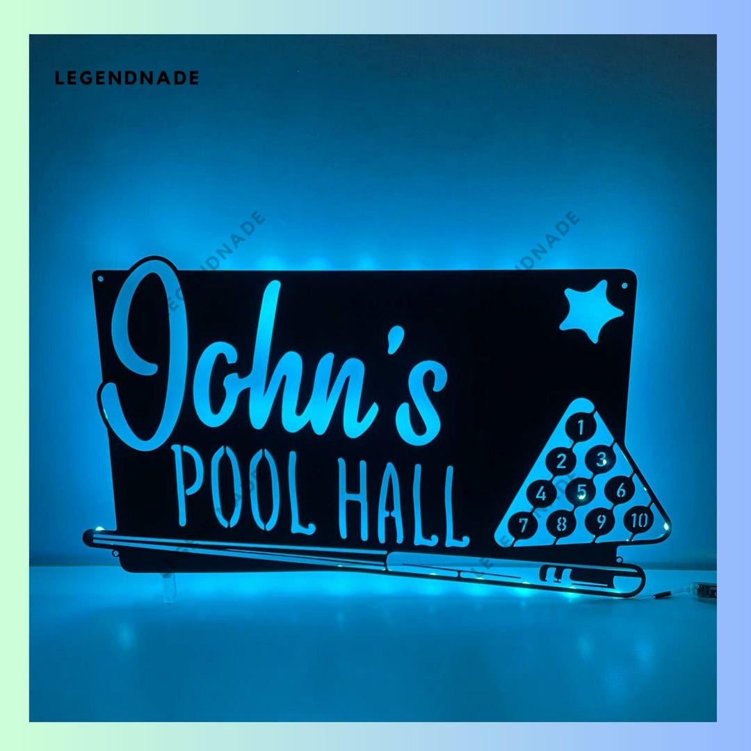 Personalized Pool Hall Metal Sign, Billiard Metal Light, Ball Billiard ...