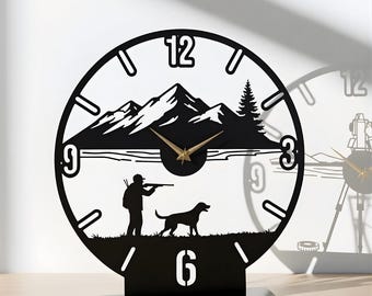 Hunting Metal Table Clock: Hunter Desk Decor, Outdoor Sports Gift, Rustic Cabin Clock
